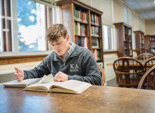 Student studying in a library