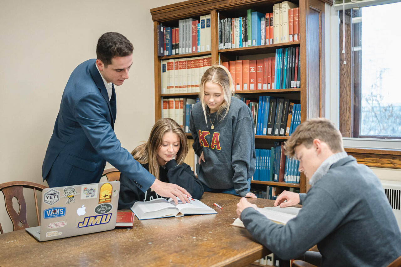 Studying in a library