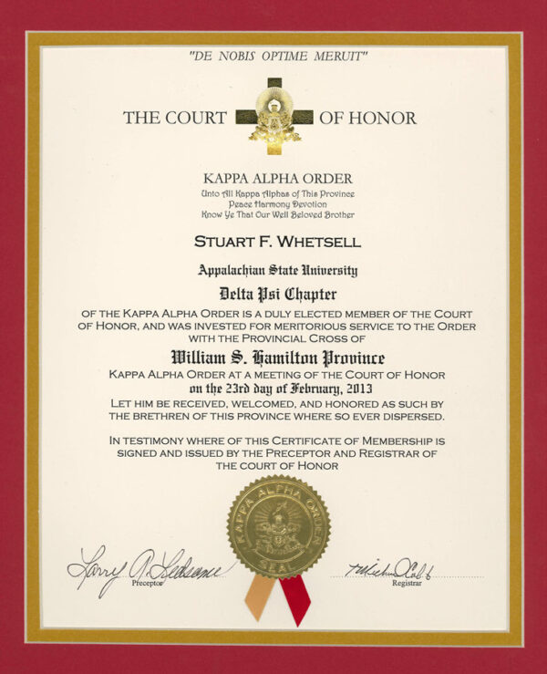 Example court of Honor Certificate