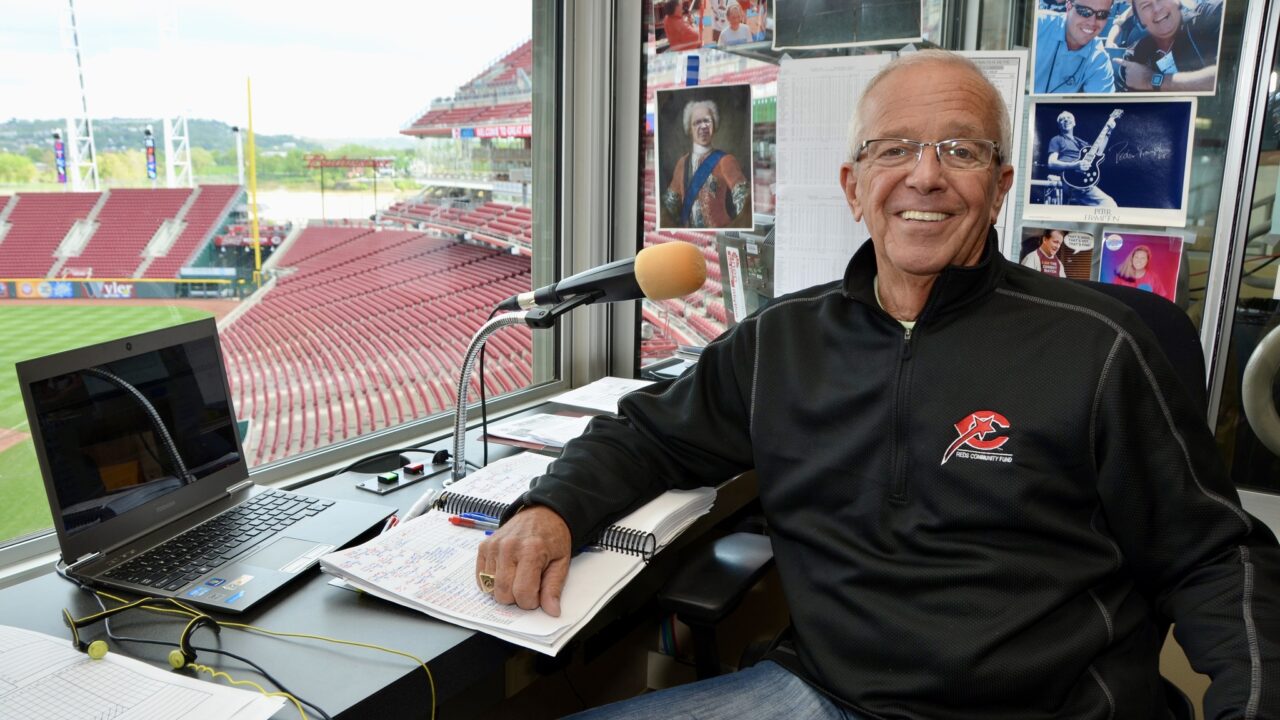 man in press box